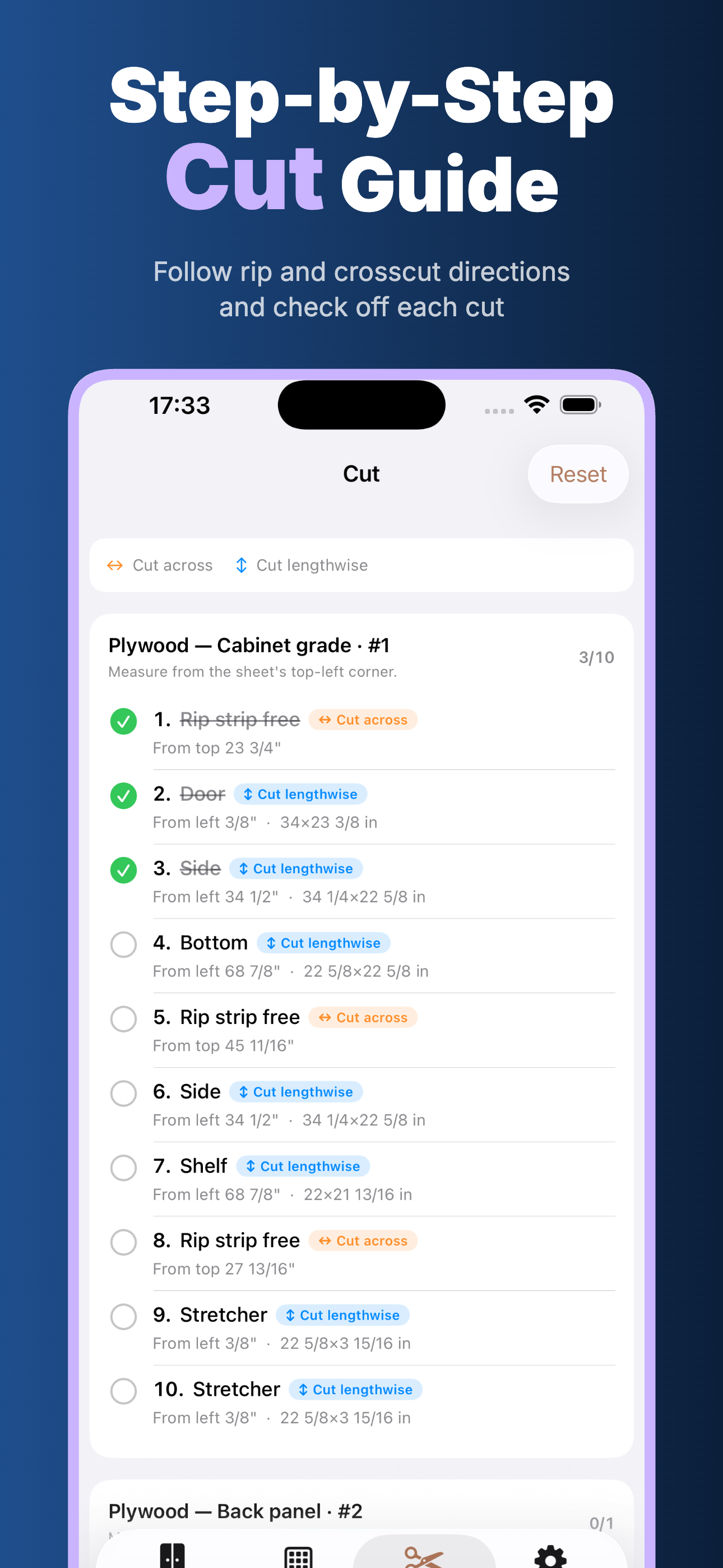 Casework: Cabinet Cut Lists screenshot