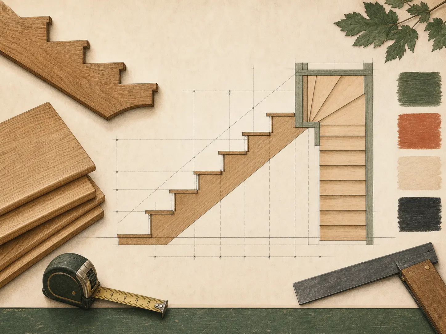 Stair framing measurements and layout marks prepared for planning